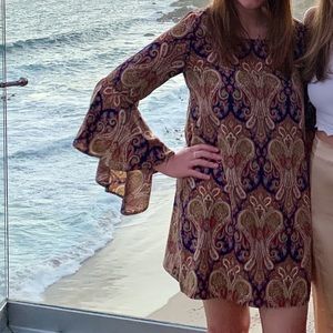 Coveted Clothing Paisley Bell Sleeve Dress